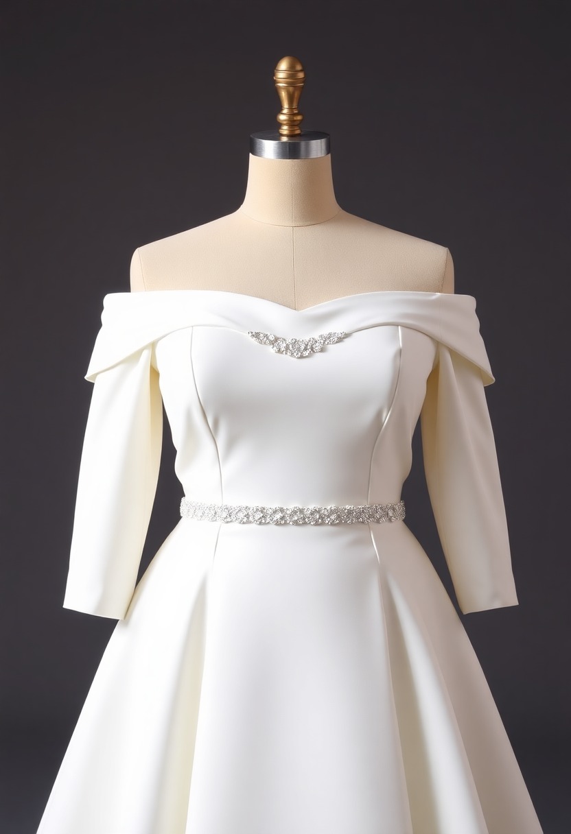 Beaded Off-Shoulder Church Gown