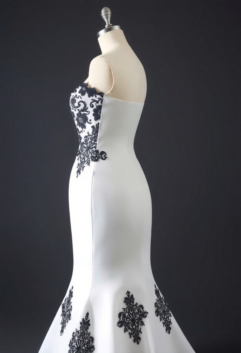 Black-Trim Wedding Gown